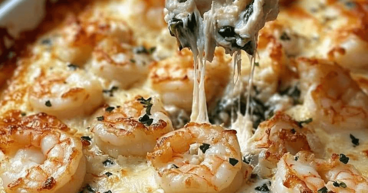 Shrimp and Crab Spinach Dip with Garlic and Parmesan